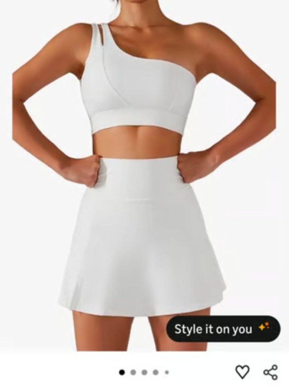 Women's White One Shoulder Sport Bra & High Waisted Tennis Golf Skort Set Size-S